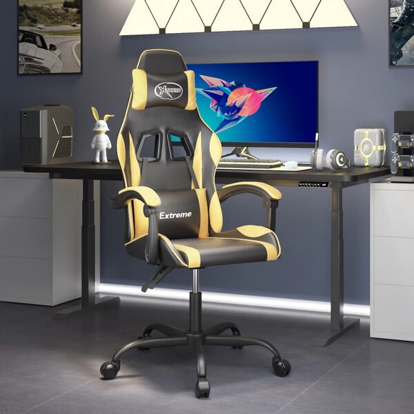 vidaXL Gaming Chair Black and Gold Faux Leather