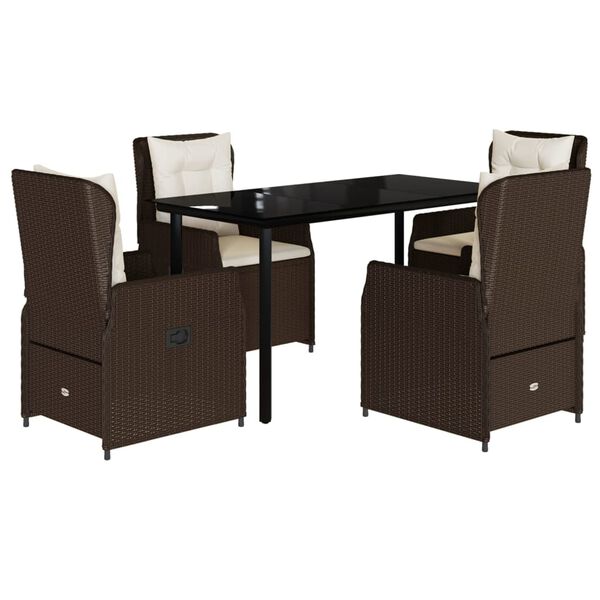 vidaXL 5 Piece Patio Dining Set with Cushions Brown Poly Rattan