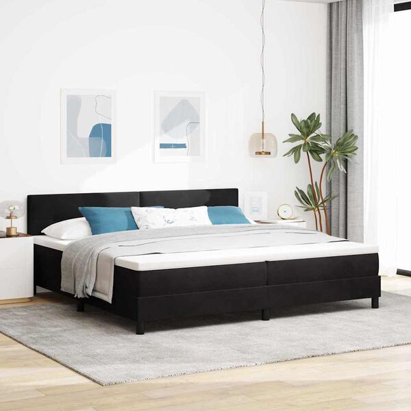 vidaXL LED Box Spring Bed with Mattress Black 78.74 x 78.74 in Velvet