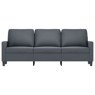 Grey three-seat sofa from a front view showing three cushions and legs