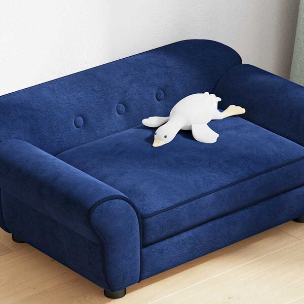 vidaXL Dog Sofa Blue Plush (80% polyester, 20% cotton), solid fir wood