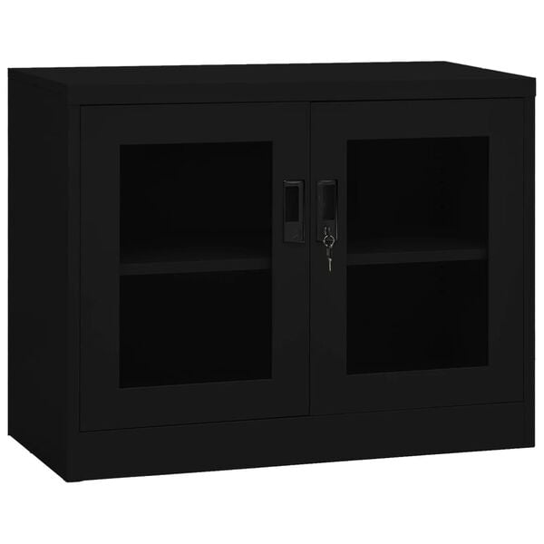 vidaXL Office Cabinet Black Steel Medium Office Cabinet Rectangular