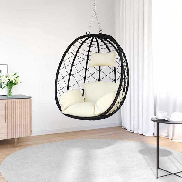 vidaXL Hanging Egg Chair Cream white 91.5 x 60 x 110 cm poly rattan