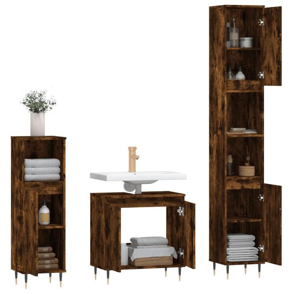 vidaXL Bathroom Furniture Set Smoked Oak Engineered wood, Metal Medium