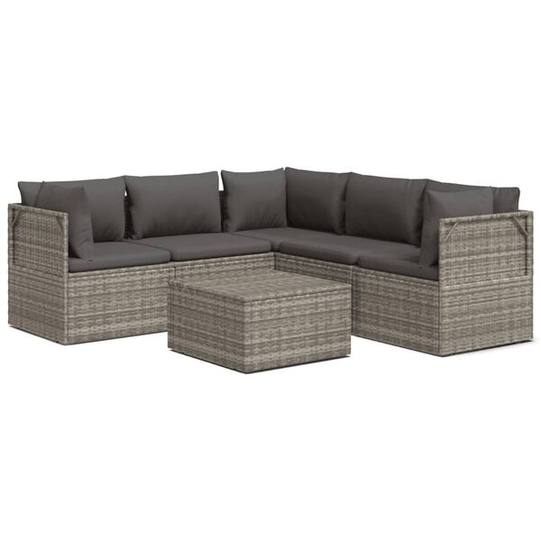 vidaXL Garden Lounge Set Grey PE rattan, powder-coated steel, polyester, PVC