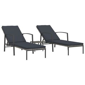 vidaXL Sun Lounger With Table Set of 3 Grey