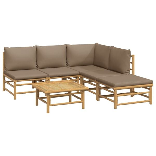 vidaXL Garden Lounge Set Taupe Bamboo, Polyester 7 Piece Set Modular