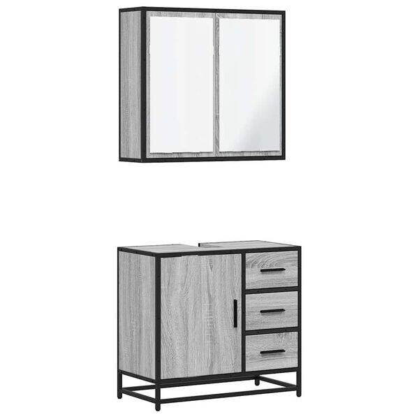vidaXL Bathroom Furniture Set Gray Sonoma Engineered wood, metal Medium