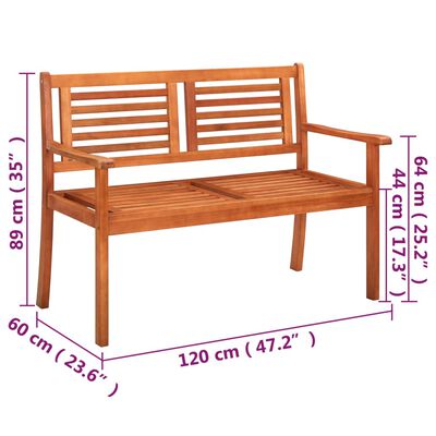 vidaXL 2-Seater Patio Bench with Cushion 47.2" Solid Eucalyptus Wood