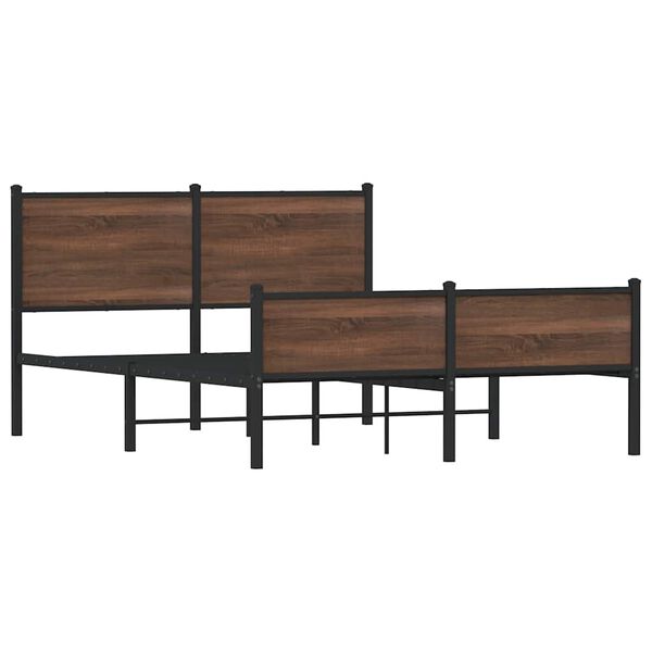 vidaXL Bed Frame Brown Oak Steel, engineered wood Double Bed Frame
