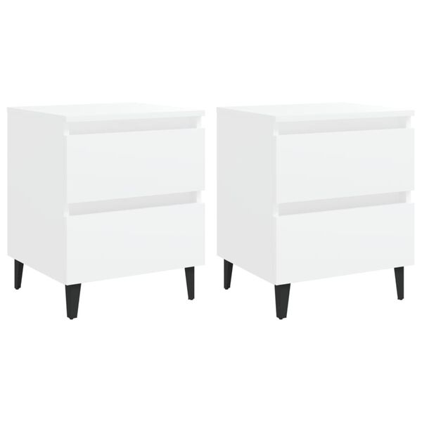 vidaXL Bed Cabinet Set of 2 White Engineered Wood, Metal Medium