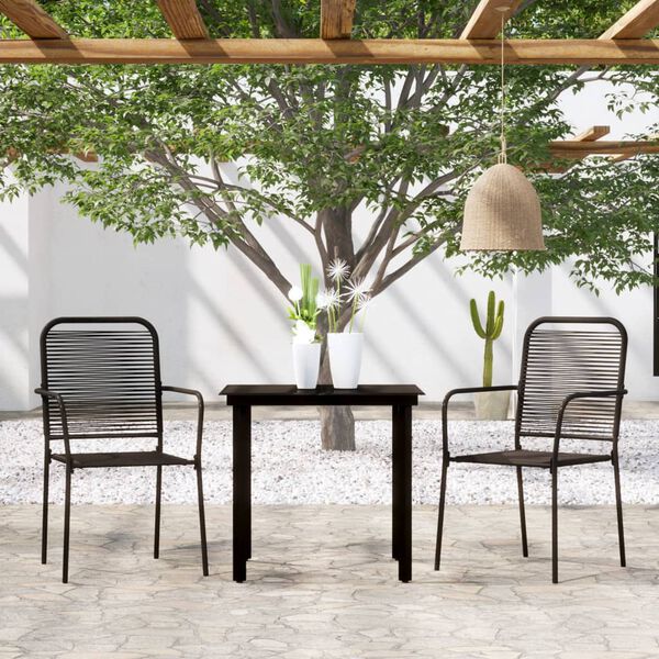 vidaXL Dining Set Black Powder-coated steel, glass, cotton rope Durable