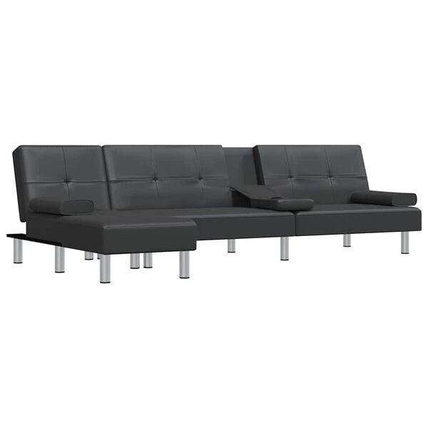 vidaXL L-shaped Sofa Bed Black Faux leather, plywood, metal Large