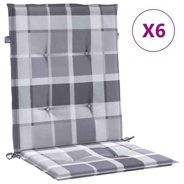 vidaXL Patio Lowback Chair Cushions 6 pcs Grey Check Pattern 39.4x19.7x1.2" Oxford Fabric