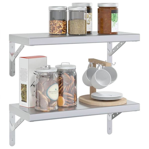 vidaXL Wall Shelf Silver Stainless Steel 19.7 in Durable Wall Shelf