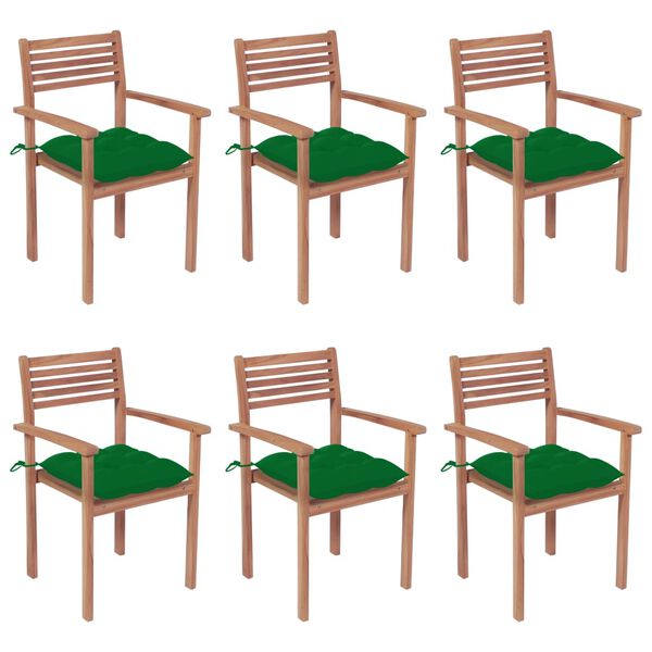 vidaXL Patio Chair Set of 6 Teak wood with green cushions
