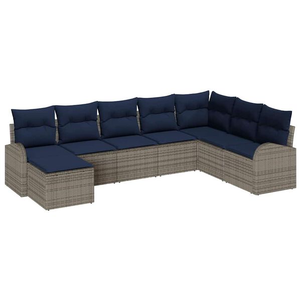 vidaXL Garden Sofa Set with Cushion 8 pcs Grey Synthetic: Poly Rattan