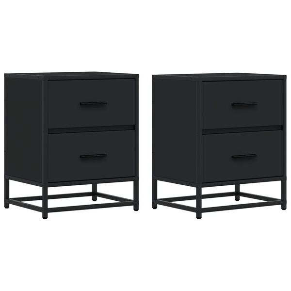 vidaXL Bedside Cabinet Set of 2 Black Engineered wood, steel Medium