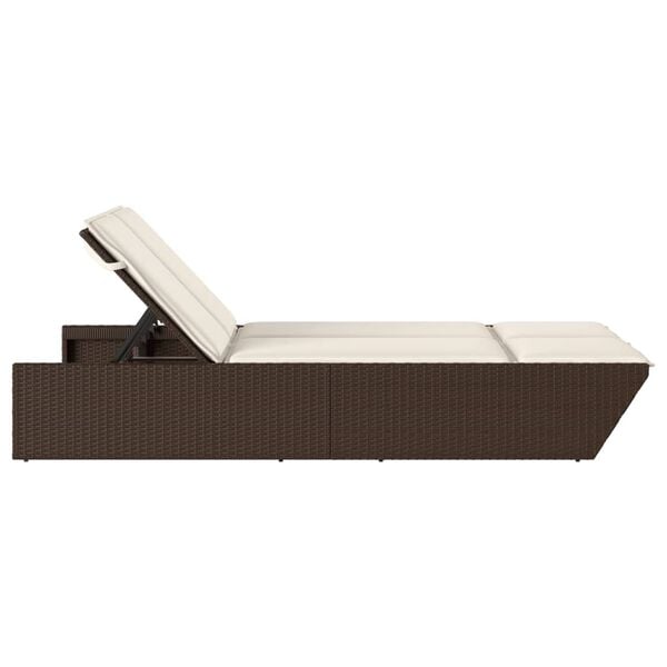 vidaXL Double Sun Lounger Brown PE rattan, powder-coated steel Double