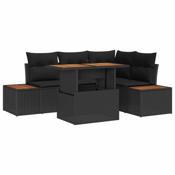 vidaXL Garden Sofa Set with Storage 5 pcs Black Poly rattan