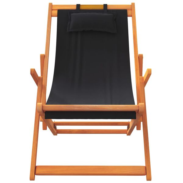 vidaXL Folding Beach Chair Set of 2 Black Solid eucalyptus wood Standard