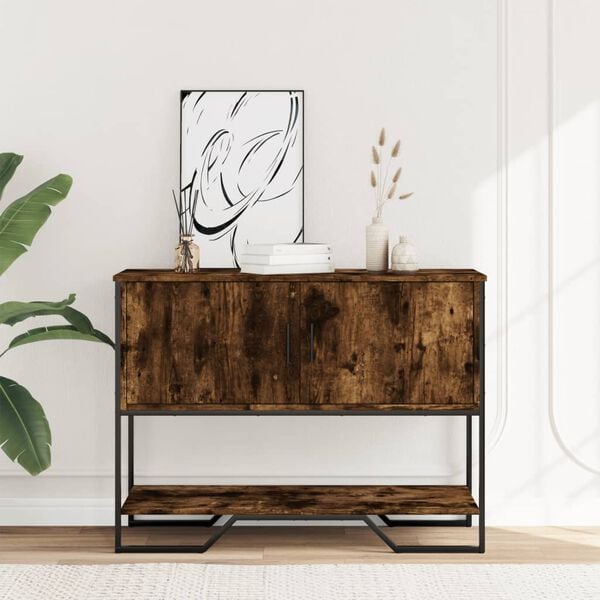 vidaXL Console Table Smoked Oak Engineered Wood, Metal Console Table