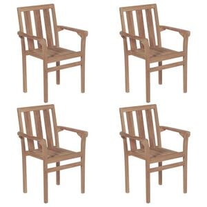 vidaXL Stackable Chair Set of 4 Warm Brown Solid Teak Wood Standard