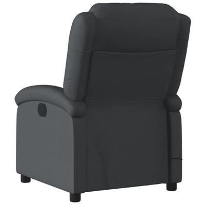 Rear view of dark gray recliner with headrest and built-in side pocket