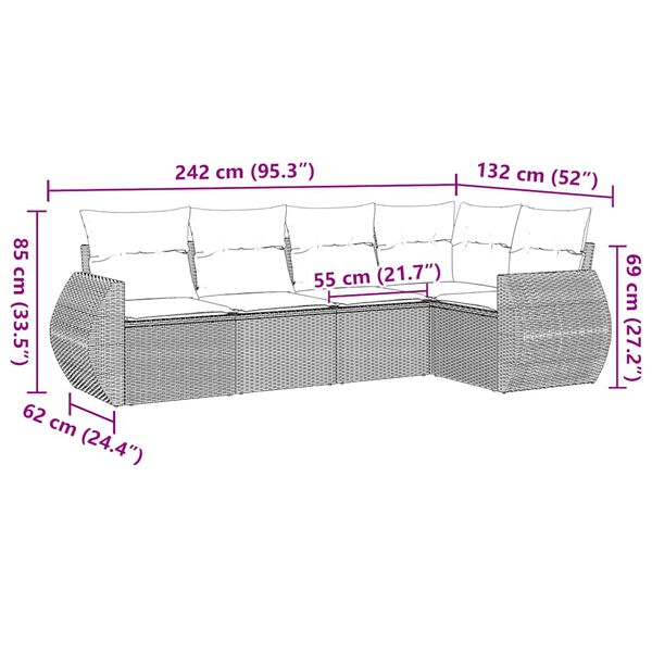 vidaXL Garden Sofa Set Black PE rattan, powder-coated steel, polyester