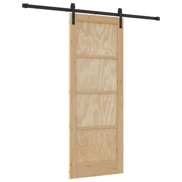 vidaXL Sliding Door Natural and Black 30.71 x 79.53 in Solid Pine Wood