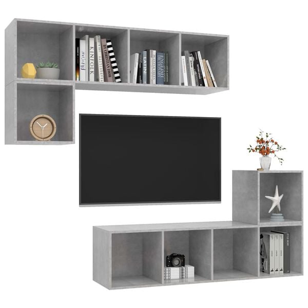 vidaXL 4 Piece TV Stand Set Concrete Gray Engineered Wood