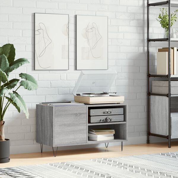 vidaXL Record Cabinet Grey Sonoma Engineered wood and iron Standard