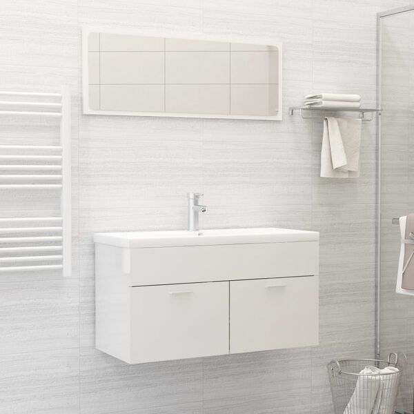 vidaXL Bathroom Furniture Set High Gloss White Engineered wood, Ceramic