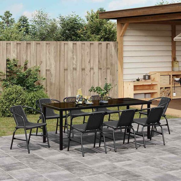 vidaXL Garden Dining Set 9 pcs Black Powder-Coated Steel