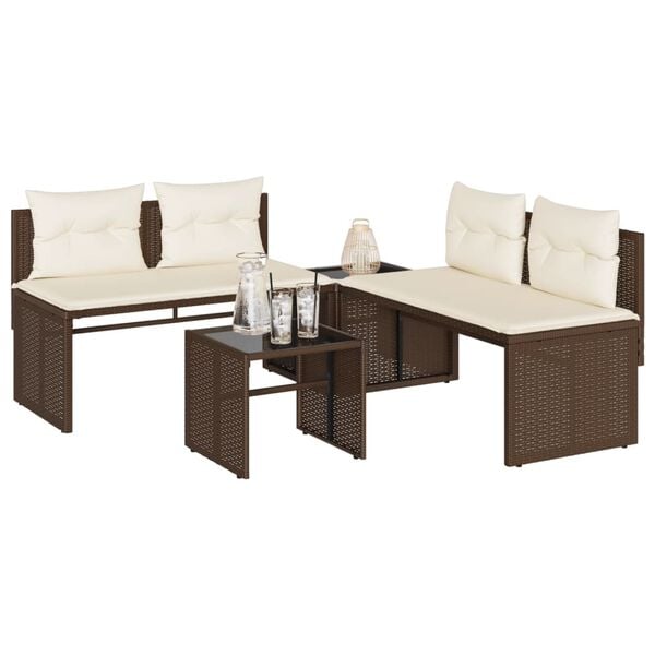 vidaXL 4 Piece Patio Sofa Set with Cushions Brown Poly Rattan