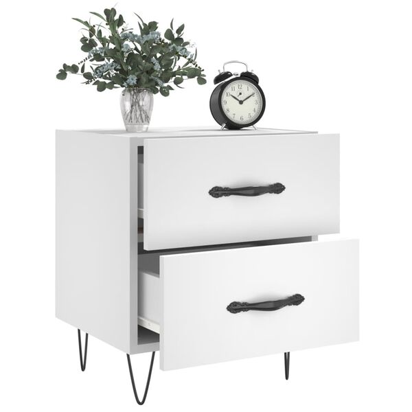 vidaXL Bedside Cabinet Set of 2 White Engineered wood, iron Medium