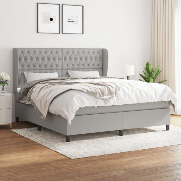 vidaXL Box Spring Bed with Mattress Light Gray 72"x83.9" California King Fabric
