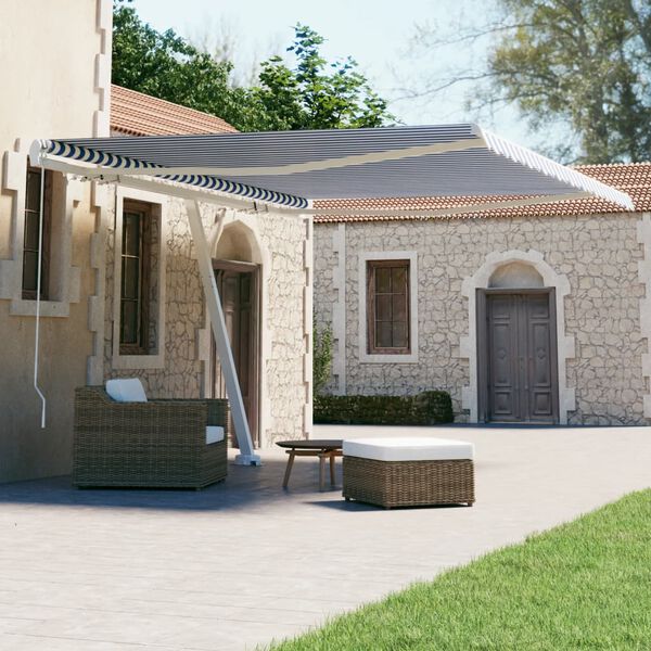 vidaXL Freestanding Manual Retractable Awning 157.5"x118.1" Blue/White