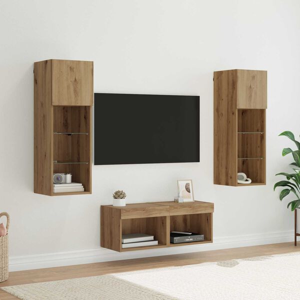 vidaXL TV Wall Cabinets 4 pcs Black Oak 15.75 x 11.81 x 11.81 in
