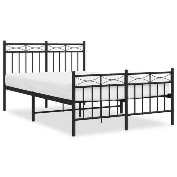 vidaXL Bed Frame Black Powder-coated steel Small Double Bed Frame