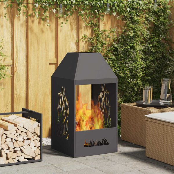 vidaXL Fire Pit Black 19.69 x 19.69 x 39.37 in Steel
