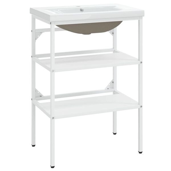 vidaXL Washbasin Frame With Basin White Powder-coated iron frame Medium