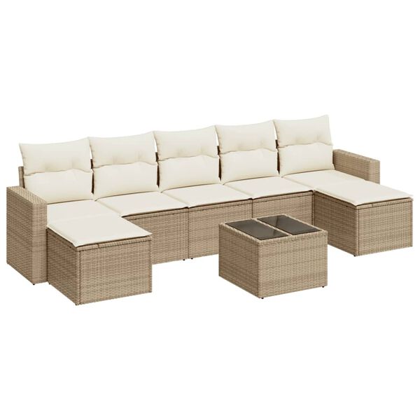 vidaXL 8 Piece Patio Sofa Set with Cushions Beige Poly Rattan