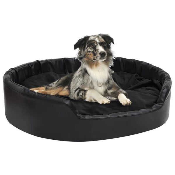 vidaXL Dog Bed Black Faux Leather Medium Dog Bed Rectangular