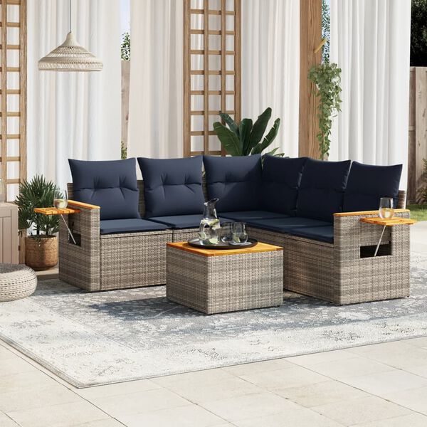 vidaXL 6 Piece Patio Sofa Set with Cushions Grey Poly Rattan (US only)