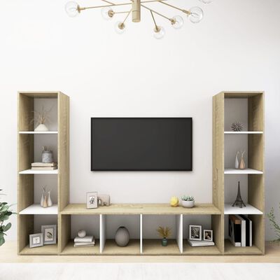 vidaXL TV Stands 3 pcs White & Sonoma Oak 56.1"x13.8"x14.4" Engineered Wood