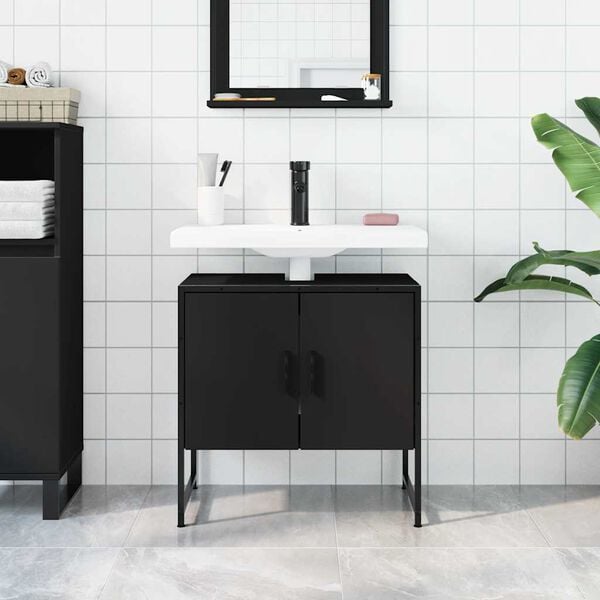 vidaXL Bathroom Sink Cabinet Black Engineered wood 23.6 in width