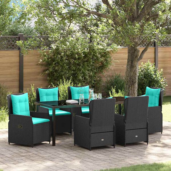 vidaXL Garden Dining Set 7 pcs Black Poly rattan