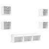 vidaXL TV Wall Unit Set of 7 White Engineered Wood, Glass Compact