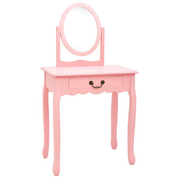 vidaXL Dressing Table with Stool Pink 25.6x14.2x50.4" Paulownia Wood MDF